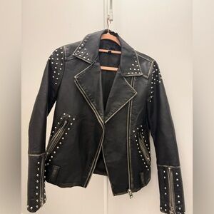 Topshop Black Studded Faux Leather Moto Jacket | US 2